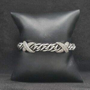 David Yurman Lyrica Double X Bracelet w/ Pavé White Diamonds - 9mm - Medium RARE